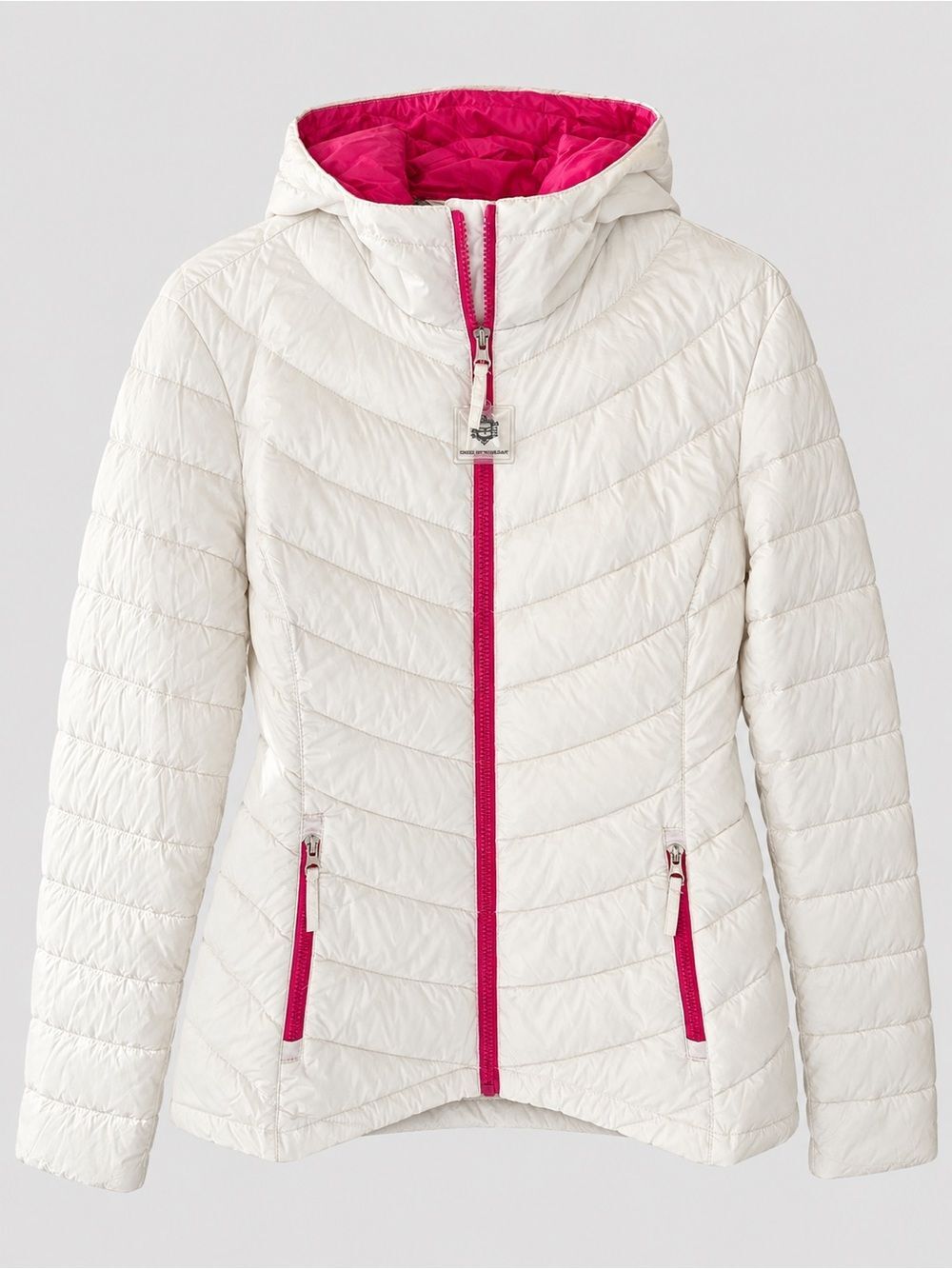Free Country Women’s White Quilted Puffer Jacket Pink Lining Full Zip Large NWT
